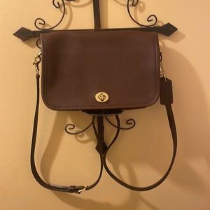 Vintage COACH Penny Pocket 9755 Wine Red/Dark Brown Leather Crossbody Bag - rare